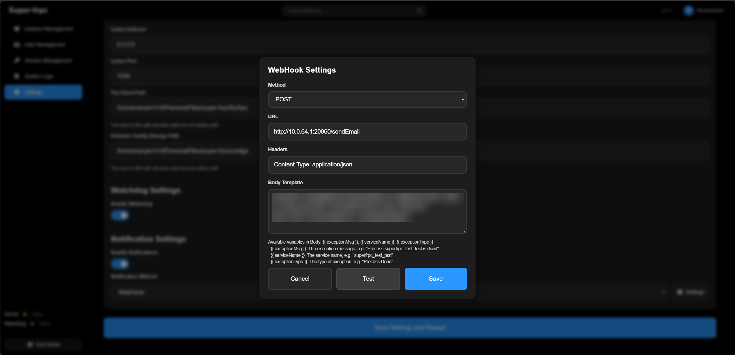 Webhook Settings